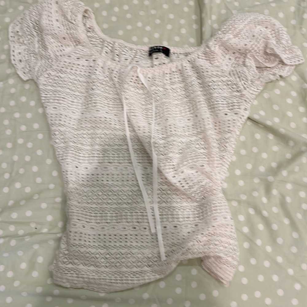 y2k coquette eyelet lace ribbon top